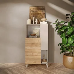 Garnero Arredamenti Credenza Alta|Credenze Moderne-Credenza alta 81x154h cm 2 ante beige rovere chiaro Witty Rovere - Beige