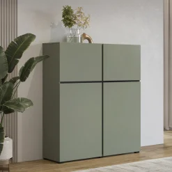 Garnero Arredamenti Credenza Alta-Credenza alta 120x140h cm 4 ante moderna verde nero Lolla Verde Salvia