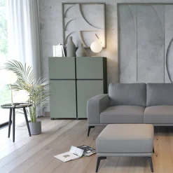 Garnero Arredamenti Credenza Alta-Credenza alta 120x140h cm 4 ante moderna verde nero Lolla Verde Salvia