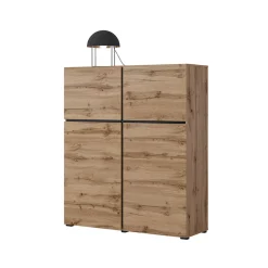 Garnero Arredamenti Credenza Alta|Credenze Moderne-Credenza alta 120x140h cm 4 ante moderna nero Lolla Rovere