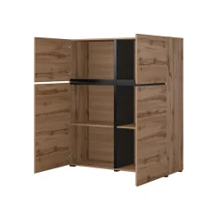 Garnero Arredamenti Credenza Alta|Credenze Moderne-Credenza alta 120x140h cm 4 ante moderna nero Lolla Rovere