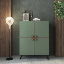 Garnero Arredamenti Credenza Alta-Credenza alta 108x144h cm 4 ante verde salvia scuro rovere Selvia