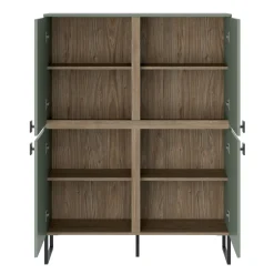 Garnero Arredamenti Credenza Alta-Credenza alta 108x144h cm 4 ante verde salvia scuro rovere Selvia