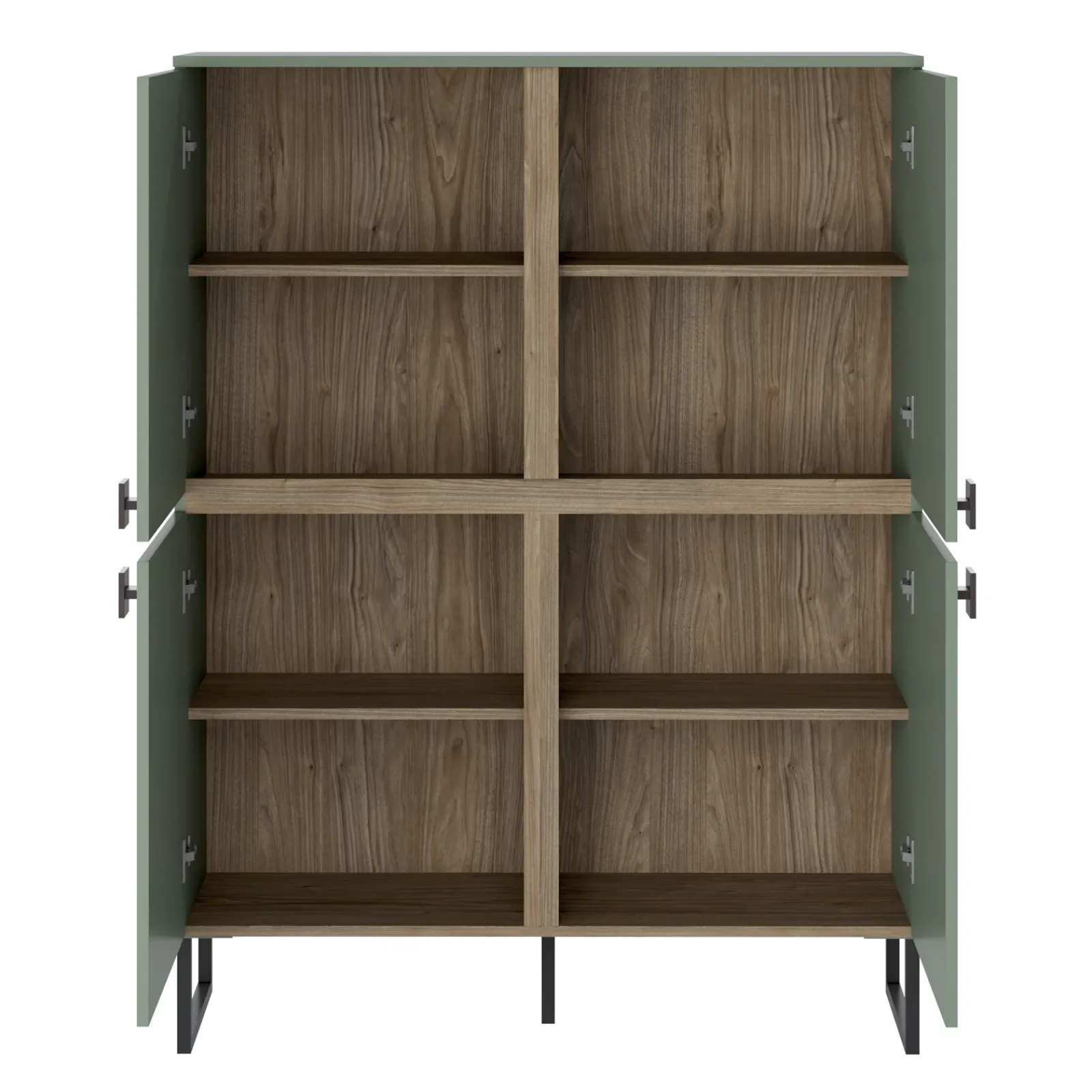 Garnero Arredamenti Credenza Alta-Credenza alta 108x144h cm 4 ante verde salvia scuro rovere Selvia