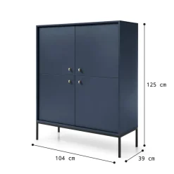 Garnero Arredamenti Credenza Alta-Credenza alta 104x125h cm 4 ante soggiorno notte Glory Blu