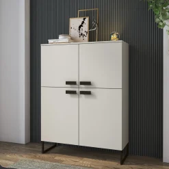 Garnero Arredamenti Credenza Alta-Credenza alta 108x144h cm 4 ante moderna beige cashmere nero Casmira