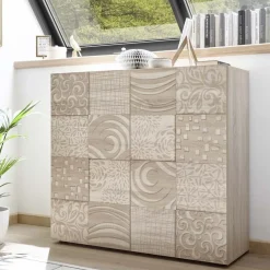 Garnero Arredamenti Credenza Alta-Credenza alta 121x111h cm 2 ante samoa con serigrafia Paradise Rovere