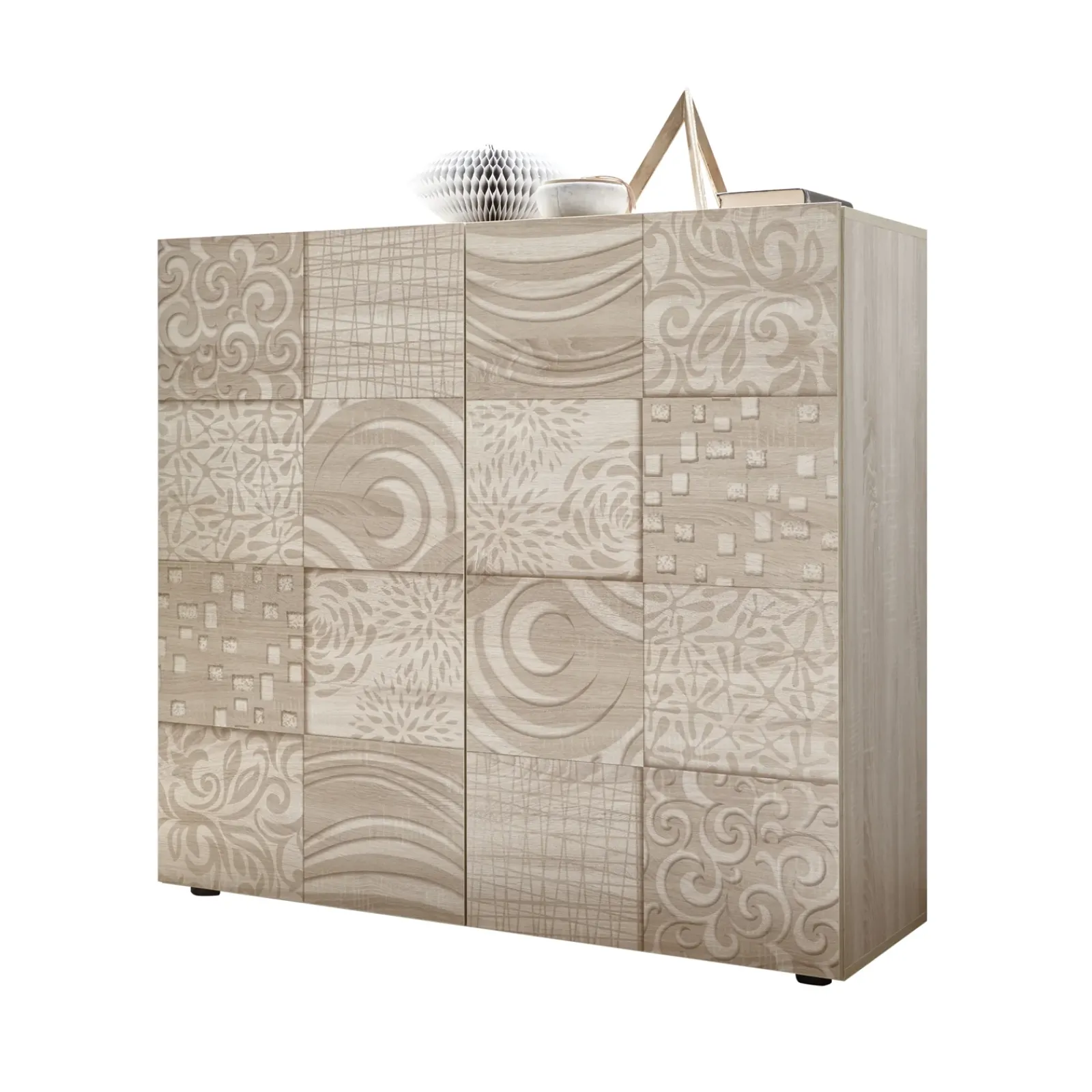 Garnero Arredamenti Credenza Alta-Credenza alta 121x111h cm 2 ante samoa con serigrafia Paradise Rovere