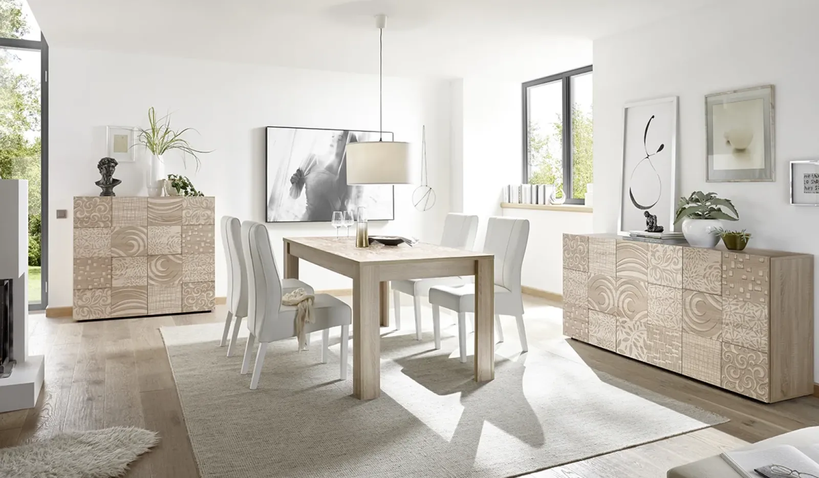 Garnero Arredamenti Credenza Alta-Credenza alta 121x111h cm 2 ante samoa con serigrafia Paradise Rovere