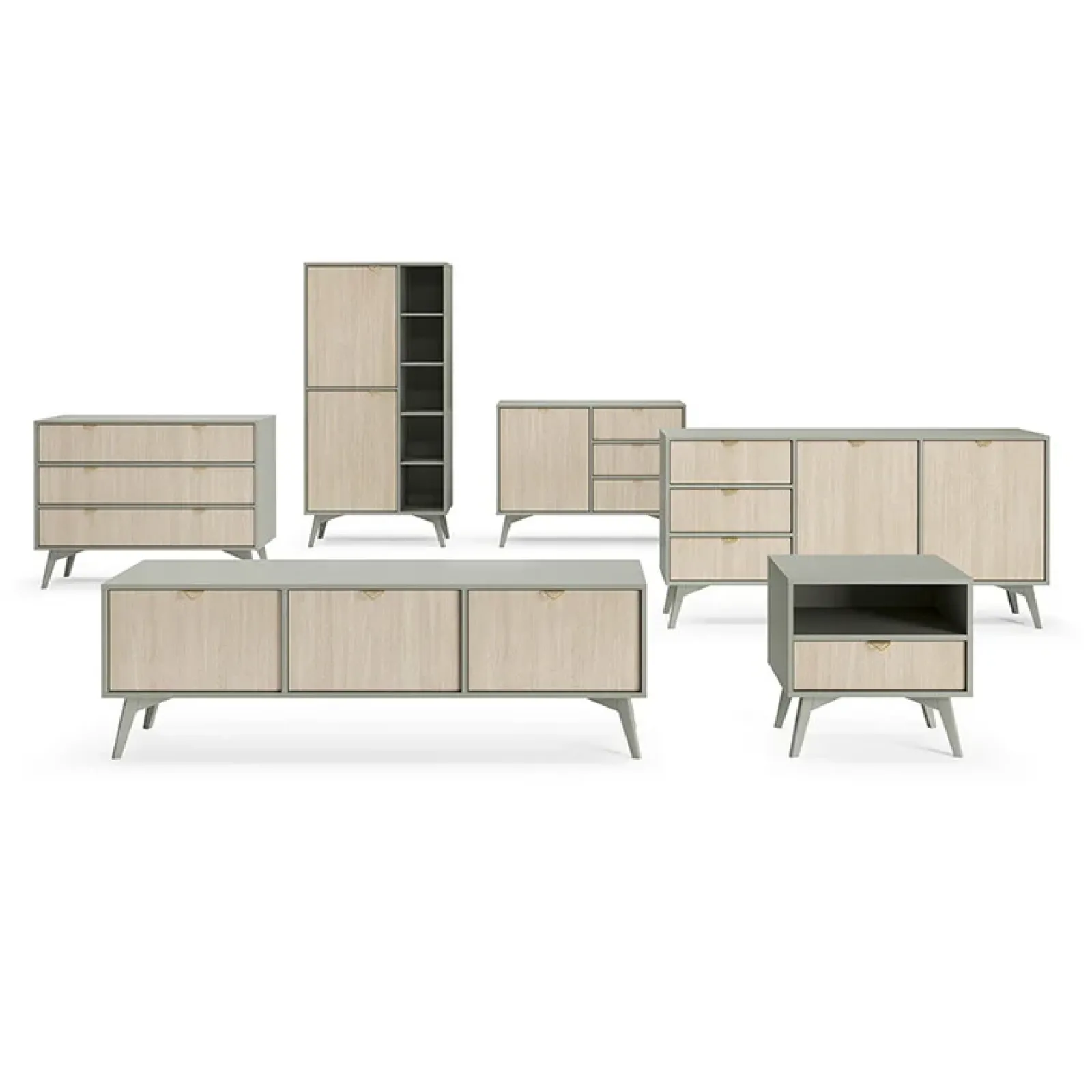 Garnero Arredamenti Credenza Alta-Credenza alta 80x160h cm 2 ante verde salvia rovere Myrta Rovere - Verde salvia