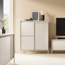 Garnero Arredamenti Credenza Alta-Credenza alta 104x124h cm 3 ante cannettato Ciar Beige