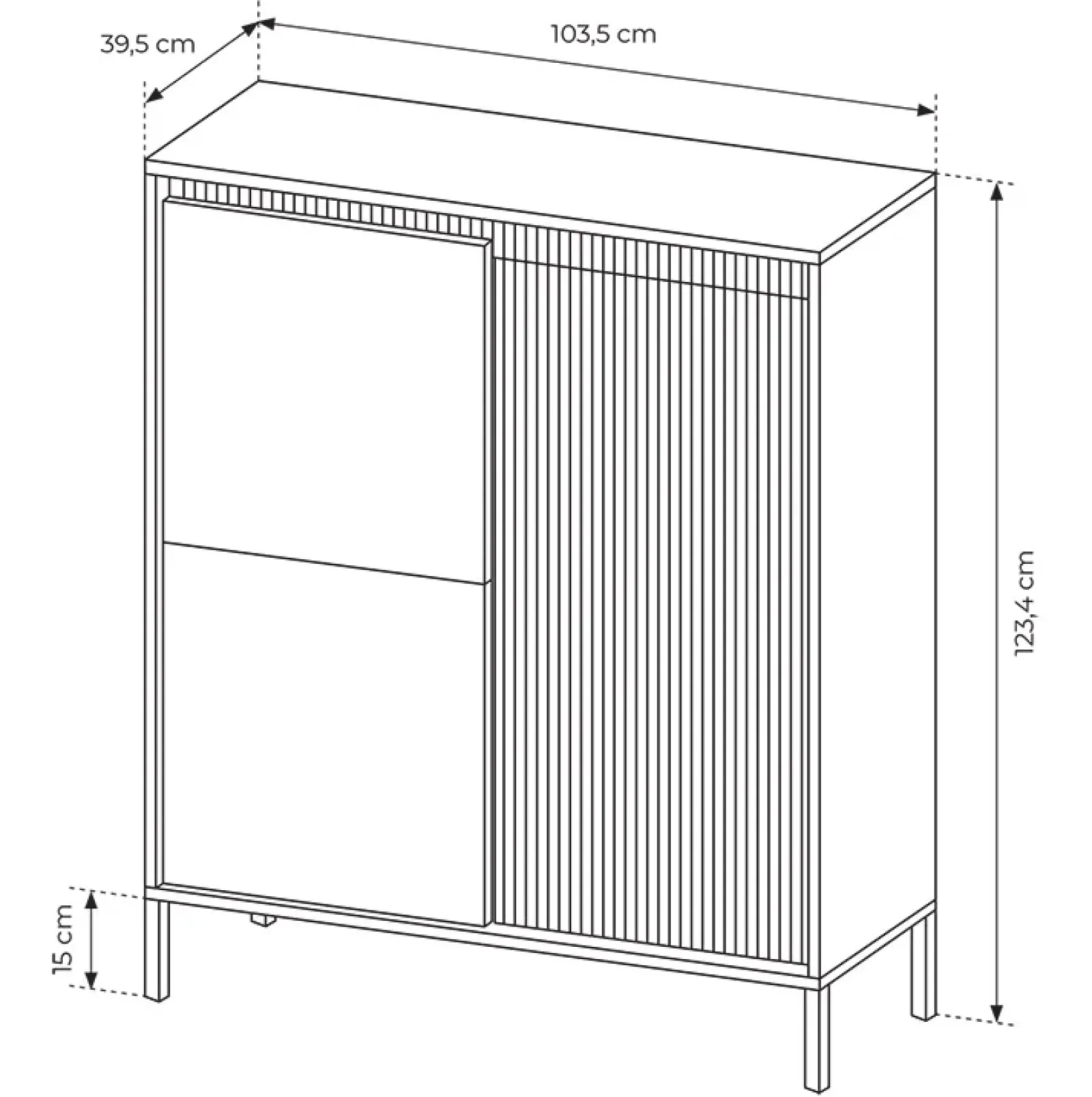 Garnero Arredamenti Credenza Alta-Credenza alta 104x124h cm 3 ante cannettato Ciar Beige