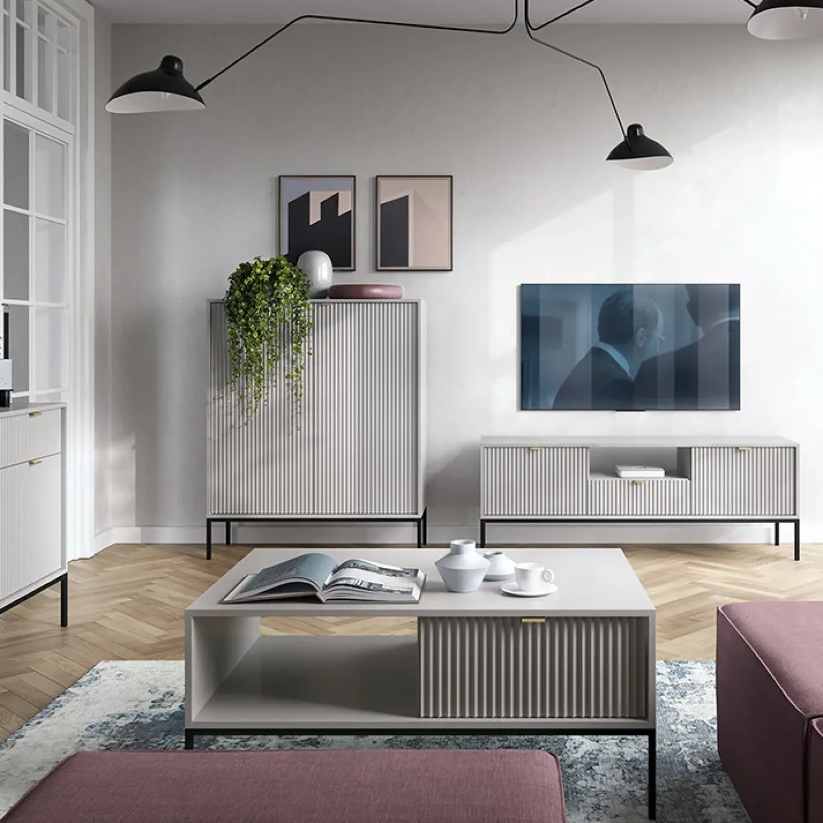 Garnero Arredamenti Credenza Alta|Credenze Moderne-Credenza alta 104x125h cm 2 ante soggiorno Alisa Grigio