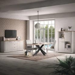 Garnero Arredamenti Credenze Moderne-Credenza alta 118x160h cm 2 ante 2 cassetti 3 vani rovere bianco frassinato Armonia