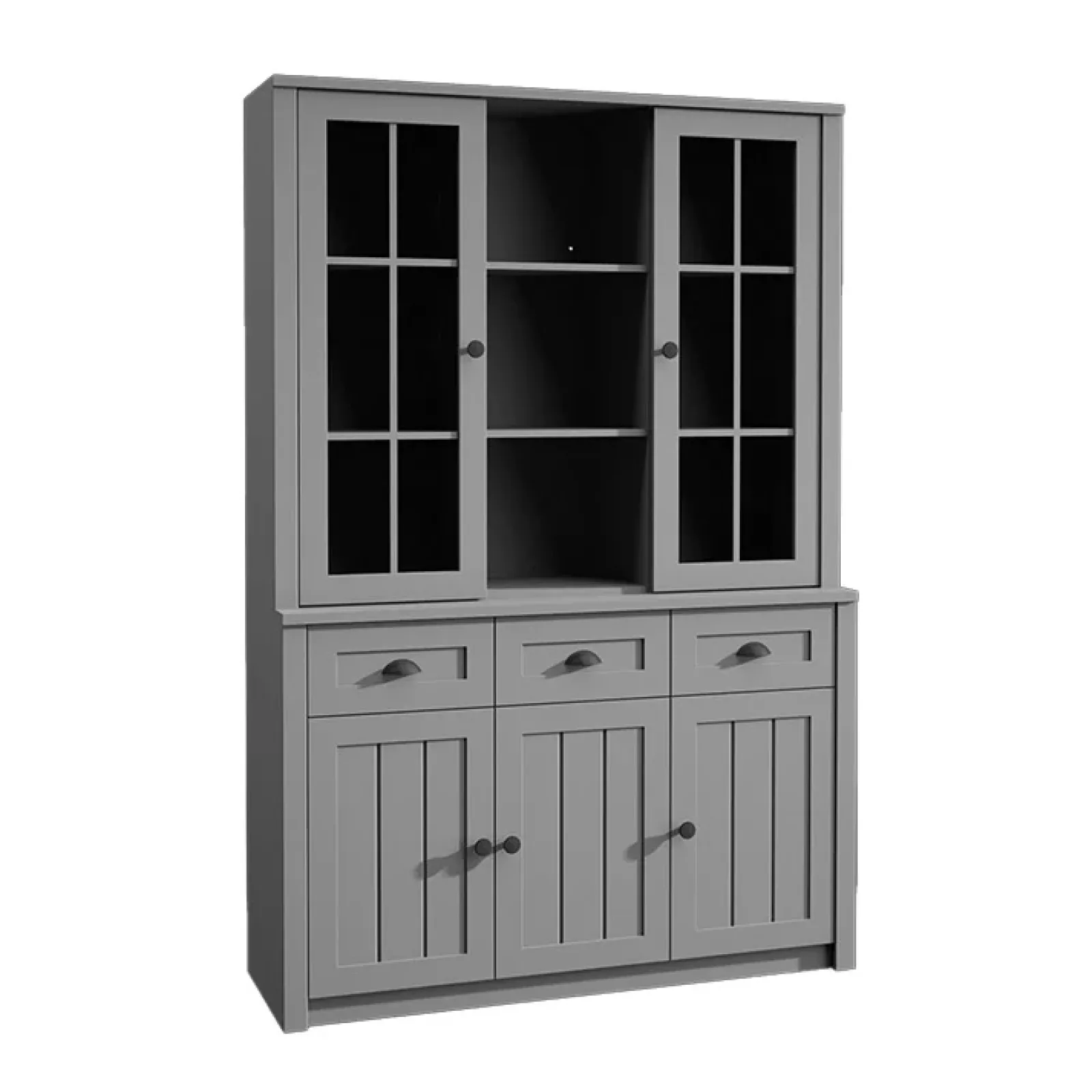 Garnero Arredamenti Credenza Alta-Credenza alta 130x200h cm 3 cassetti con vetrina Provenza Grigio