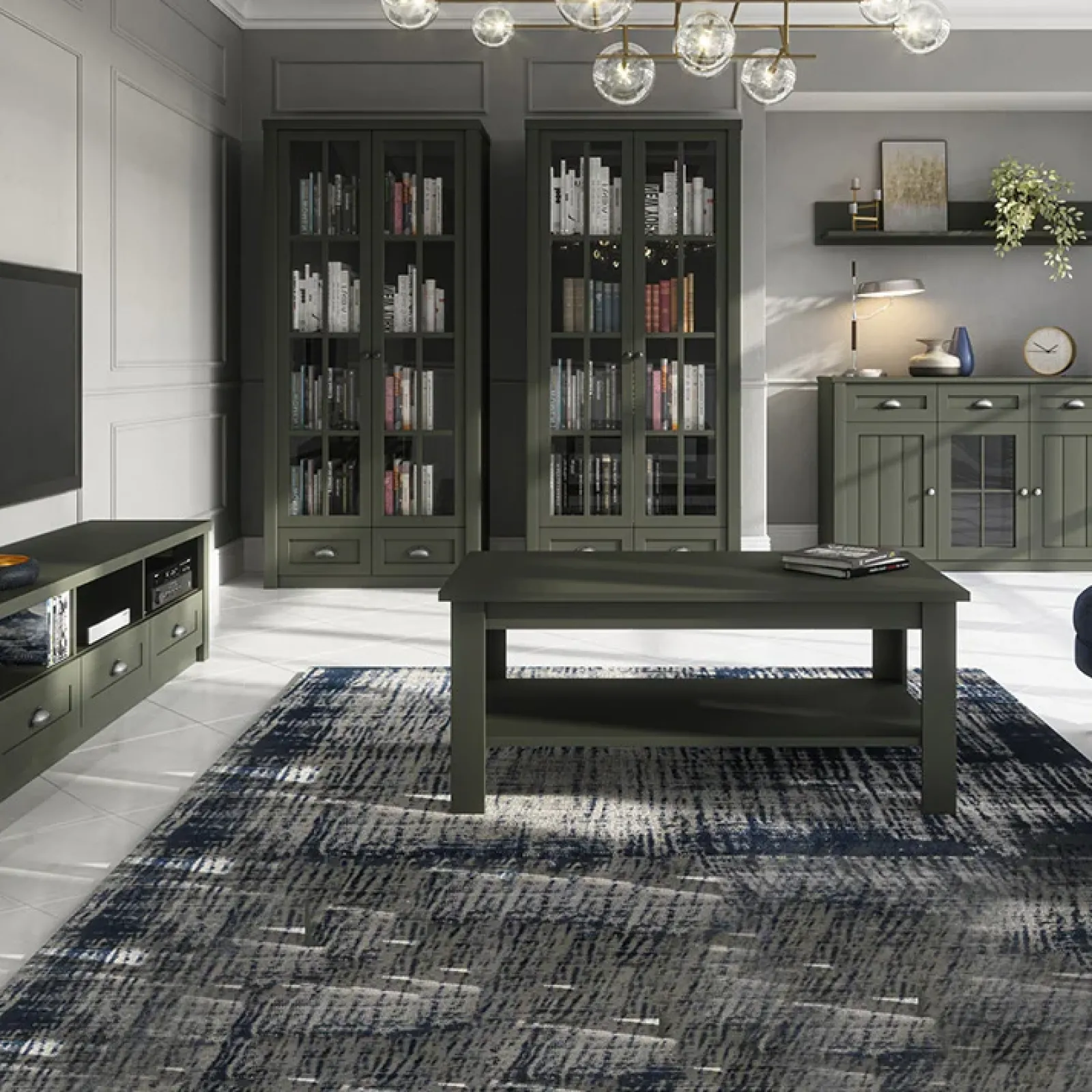 Garnero Arredamenti Credenza Alta-Credenza alta 130x200h cm 3 cassetti con vetrina Provenza Verde