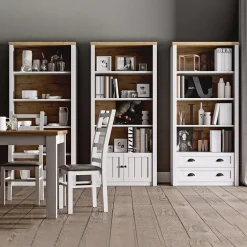 Garnero Arredamenti Credenza Alta-Credenza alta 130x200h cm 4 cassetti con vetrina rovere Provenza Bianco Frassinato