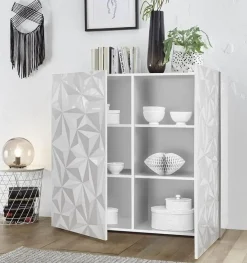 Garnero Arredamenti Credenza Alta|Credenze Moderne-Credenza alta 121x111h cm laccato con serigrafia Marvis Bianco Lucido