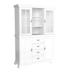 Garnero Arredamenti Credenza Alta-Credenza alta 128x195h cm con vetrina shabby Kelly Bianco Frassinato