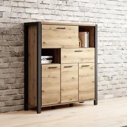 Garnero Arredamenti Credenze Moderne-Credenza alta 120x140h cm moderna quercia nero opaco Neive