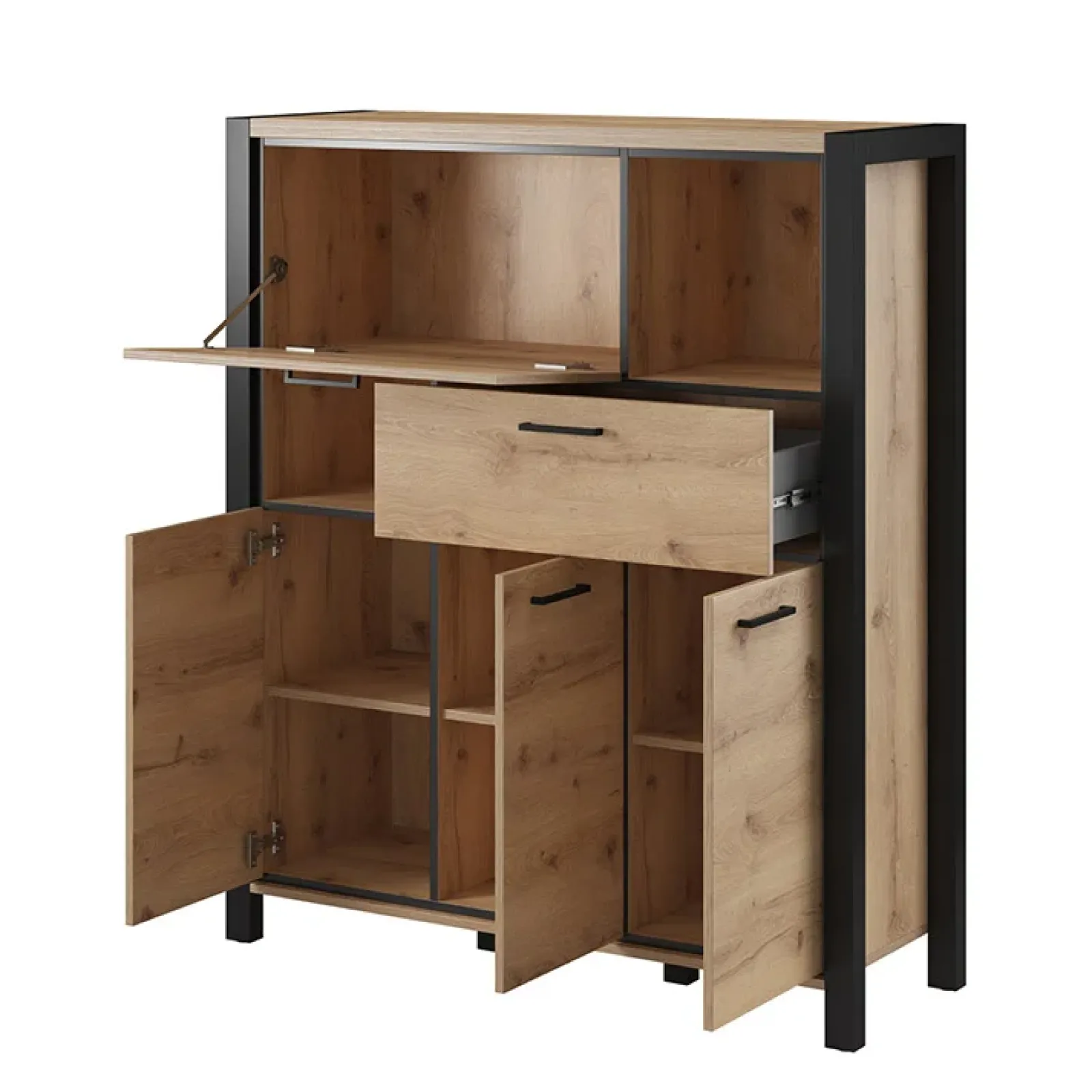 Garnero Arredamenti Credenze Moderne-Credenza alta 120x140h cm moderna quercia nero opaco Neive