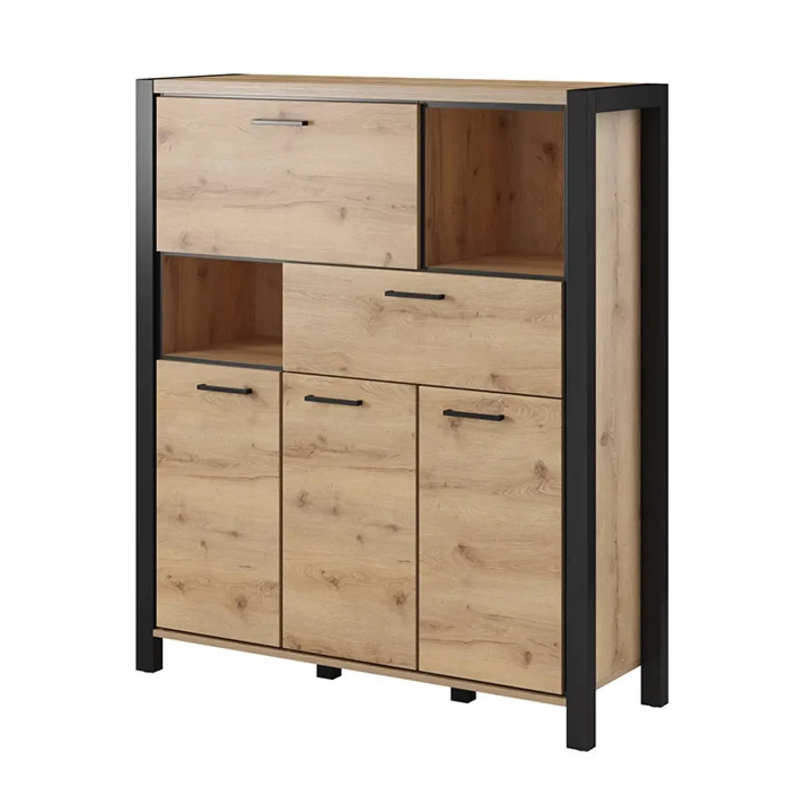 Garnero Arredamenti Credenze Moderne-Credenza alta 120x140h cm moderna quercia nero opaco Neive