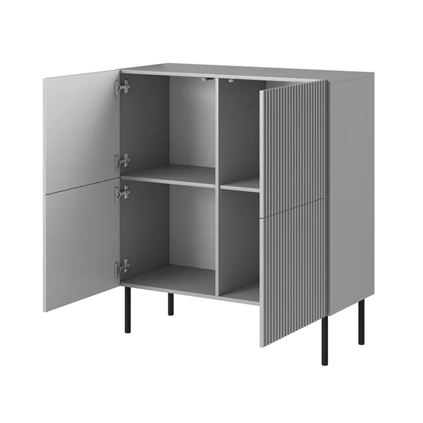 Garnero Arredamenti Credenza Alta|Credenze Moderne-Credenza alta 100x110h cm moderna soggiorno grigio chiaro nero Cadice
