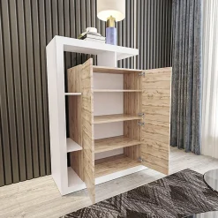 Garnero Arredamenti Credenza Alta|Credenze Moderne-Credenza alta 129x151h cm moderna bianco rovere Pabla