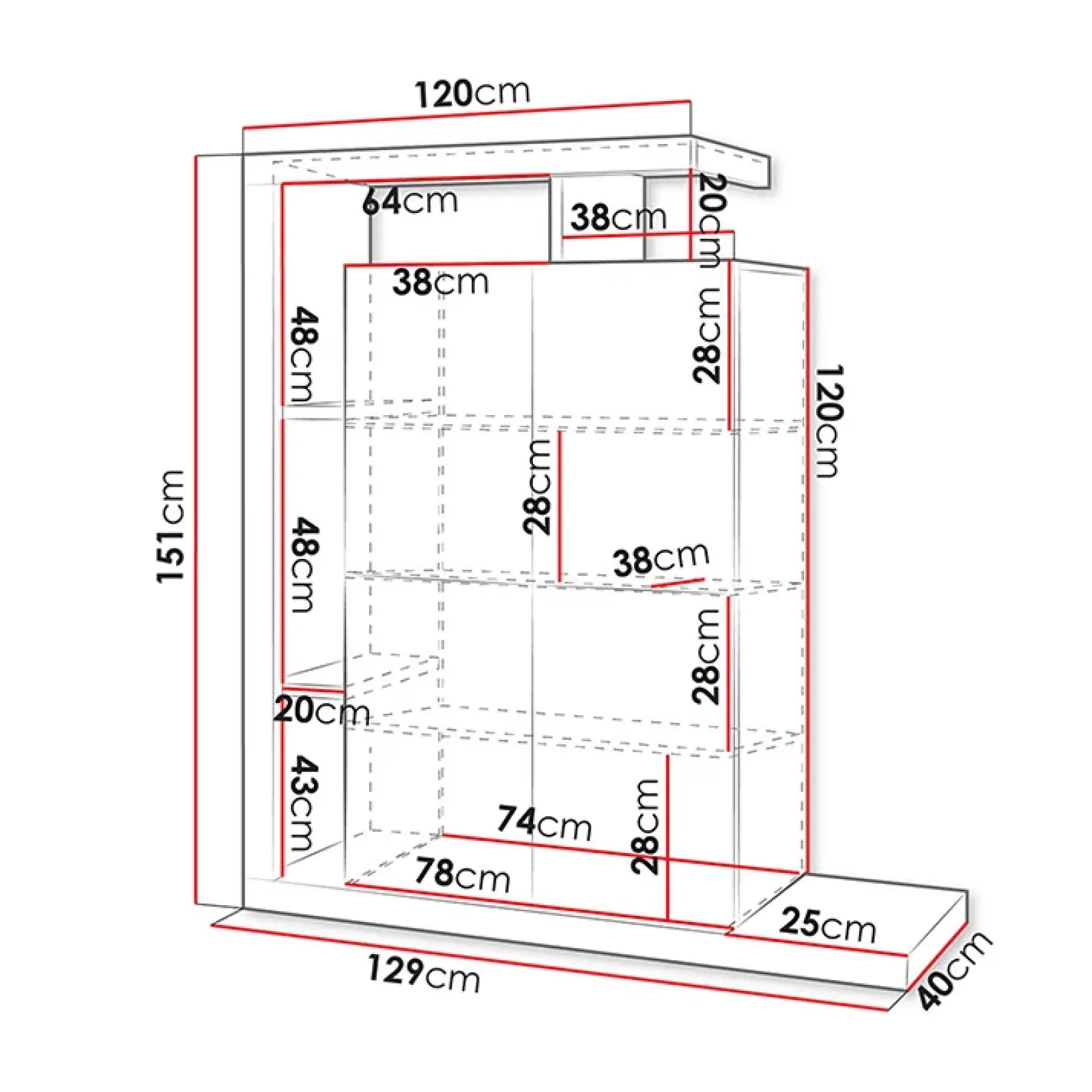 Garnero Arredamenti Credenza Alta|Credenze Moderne-Credenza alta 129x151h cm moderna bianco rovere Pabla