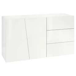 Garnero Arredamenti Credenze Moderne|Madie Moderne-Credenza moderna 140x86h cm 2 ante 3 cassetti Candia Gihome® Bianco Lucido