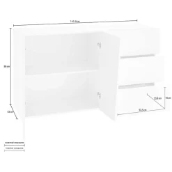 Garnero Arredamenti Credenze Moderne|Madie Moderne-Credenza moderna 140x86h cm 2 ante 3 cassetti Candia Gihome® Bianco Lucido