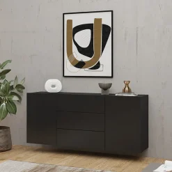 Garnero Arredamenti Credenze Moderne|Madie Moderne-Credenza sospesa 140x63h cm moderna nero Fusion Nero Opaco
