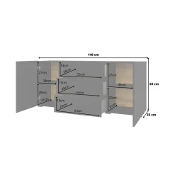 Garnero Arredamenti Credenze Moderne|Madie Moderne-Credenza sospesa 140x63h cm moderna nero Fusion Nero Opaco