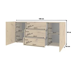Garnero Arredamenti Credenze Moderne|Madie Moderne-Credenza sospesa 140x63h cm moderna Fusion Rovere