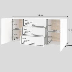 Garnero Arredamenti Credenze Moderne|Madie Moderne-Credenza sospesa 140x63h cm moderna  bianca Fusion Bianco Opaco