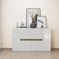Garnero Arredamenti Credenze Moderne|Madie Moderne-Credenza 120x78cm 2 ante moderna bianco lucido Biancastagno