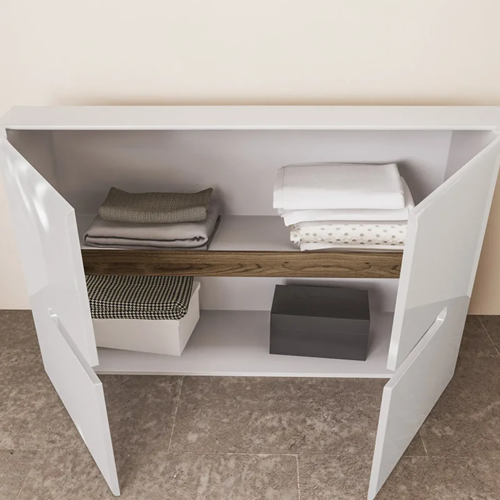 Garnero Arredamenti Credenze Moderne|Madie Moderne-Credenza 120x78cm 2 ante moderna bianco lucido Biancastagno