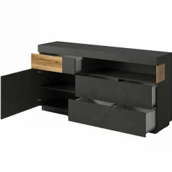 Garnero Arredamenti Credenze Moderne|Madie Moderne-Credenza 169x85h cm 1 anta 3 cassetti antracite rovere Bahama Antracite - Rovere Rustico