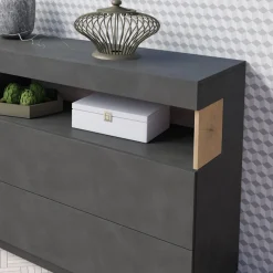Garnero Arredamenti Credenze Moderne|Madie Moderne-Credenza 169x85h cm 1 anta 3 cassetti antracite rovere Bahama Antracite - Rovere Rustico