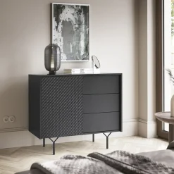 Garnero Arredamenti Credenze Moderne|Madie Moderne-Credenza 97x83h cm 1 anta 3 cassetti moderna antracite frassinato nero Parigi