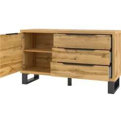 Garnero Arredamenti Credenze Moderne|Madie Moderne-Credenza 144x83h cm 1 anta 3 cassetti moderna quercia nero Petra