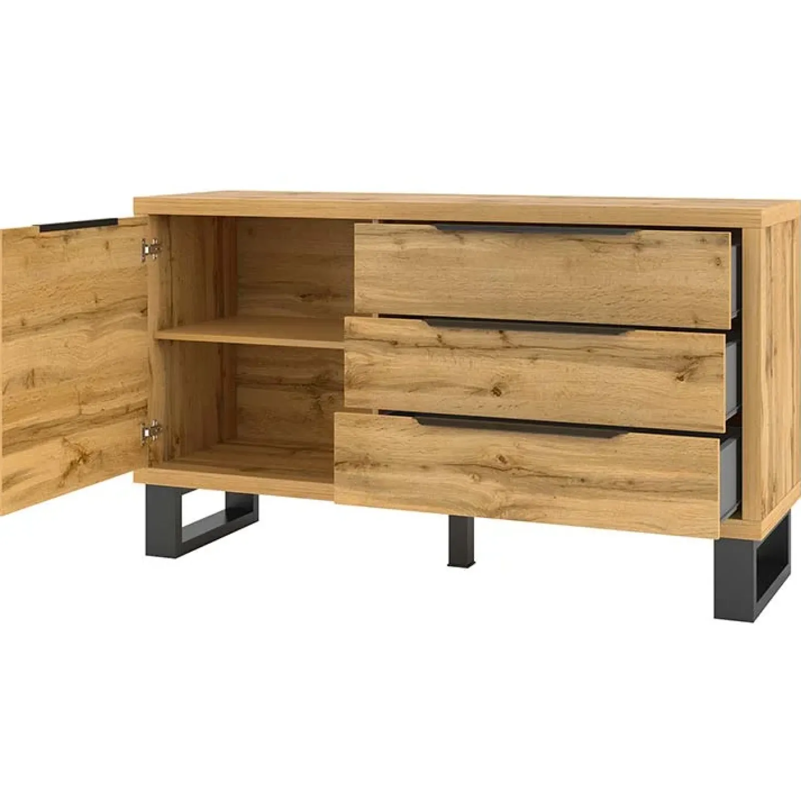 Garnero Arredamenti Credenze Moderne|Madie Moderne-Credenza 144x83h cm 1 anta 3 cassetti moderna quercia nero Petra