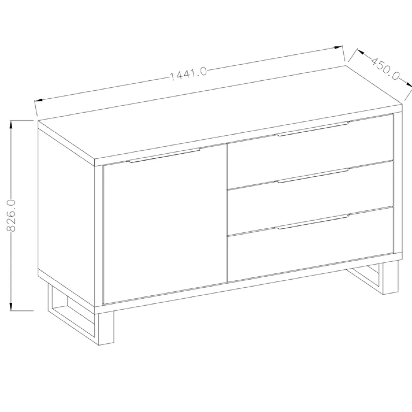Garnero Arredamenti Credenze Moderne|Madie Moderne-Credenza 144x83h cm 1 anta 3 cassetti moderna quercia nero Petra