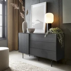 Garnero Arredamenti Credenze Moderne|Madie Moderne-Credenza 144x83h cm 1 anta 3 cassetti moderna antracite frassinato nero Parigi