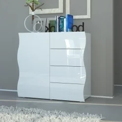 Garnero Arredamenti Credenze Moderne|Madie Moderne-Credenza 90x81h cm 1 anta 4 cassetti soggiorno bianco lucido Sea Gihome®