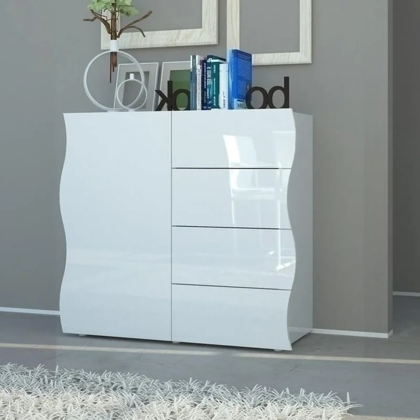 Garnero Arredamenti Credenze Moderne|Madie Moderne-Credenza 90x81h cm 1 anta 4 cassetti soggiorno bianco lucido Sea Gihome®