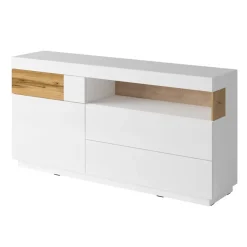 Garnero Arredamenti Credenze Moderne|Madie Moderne-Credenza 169x85h cm 1 anta 3 cassetti bianco lucido rovere Bahama Bianco Lucido - Rovere Rustico