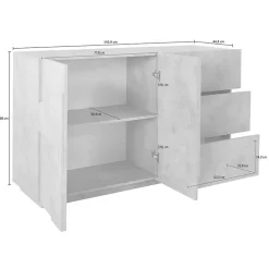 Garnero Arredamenti Credenze Moderne|Madie Moderne-Credenza 143x86h cm 2 ante 3 cassetti moderna Zenzero Gihome® Ossido