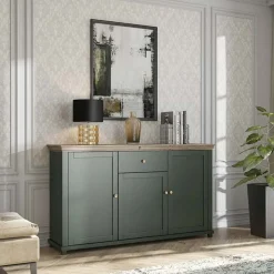 Garnero Arredamenti Credenze Moderne|Madie Moderne-Credenza 160x93h cm 3 ante 1 cassetto moderna quercia Texel Verde