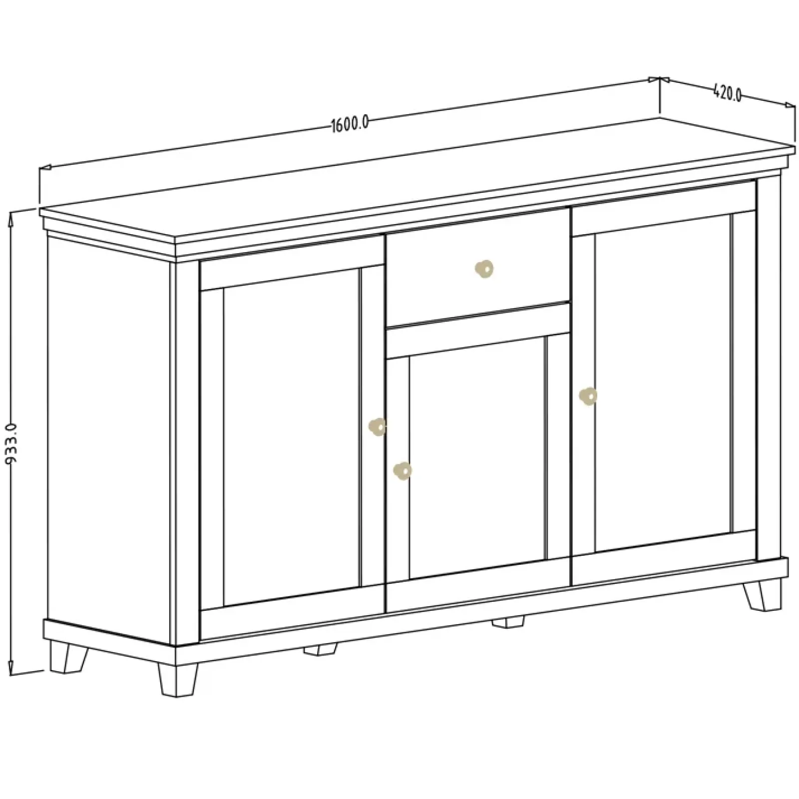 Garnero Arredamenti Credenze Moderne|Madie Moderne-Credenza 160x93h cm 3 ante 1 cassetto moderna quercia Texel Verde